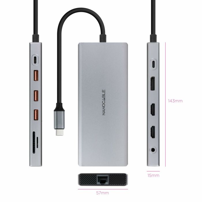 Hub USB NANOCABLE Hub 12en1 Gris 18 cm 5