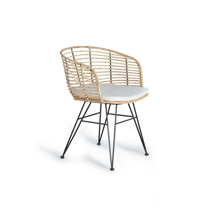 GINER Y COLOMER Lot de 2 chaises en rotin et métal naturel avec coussin - Style moderne et rustique - Siège 48x48 cm, nécessite assemblage 1