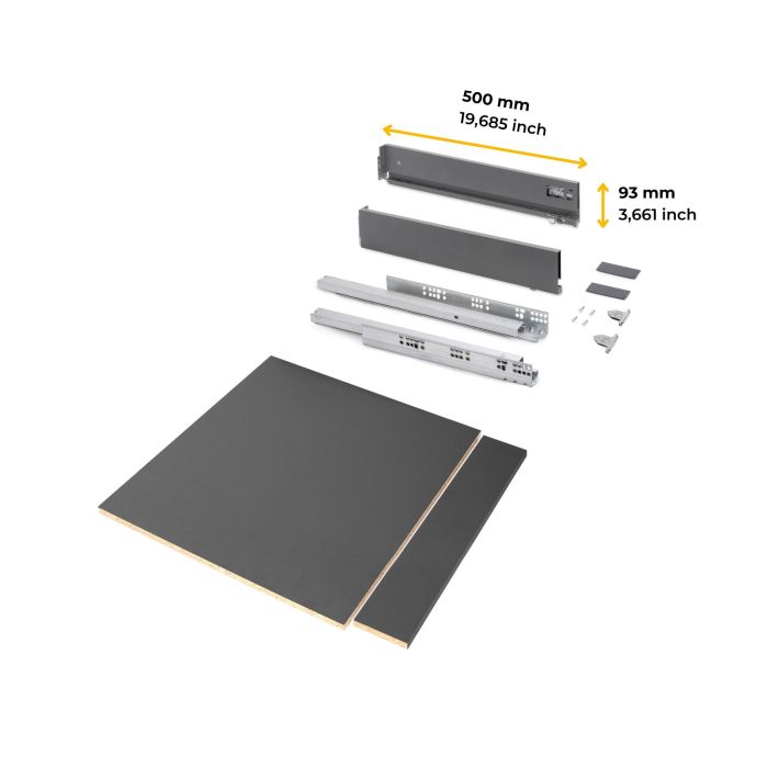 Emuca Kit de tiroirs pour cuisine ou salle de bains Vertex avec réglages 3D, hauteur 93mm, avec panneaux inclus, module 600mm, Gris antracite 10 Emuca Kit de tiroirs pour cuisine ou salle de bains Vertex avec réglages 3D, hauteur 93mm, avec panneaux inclus, module 600mm, Gris antracite 10