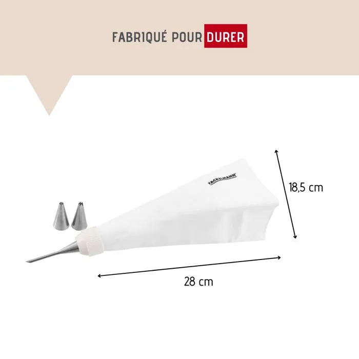 FM Professional - Poche à douille réutilisable en coton 28 cm avec 3 douilles inox motifs étoile, rond et remplissage - Accessoire pâtisserie professionnel