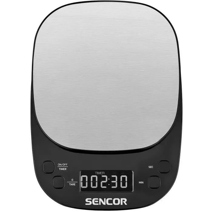 Sencor Balance de cuisine SKS 0804BK - Précision 0,1 g, Capacité 2 kg, LCD, Fonction tare, Compacte