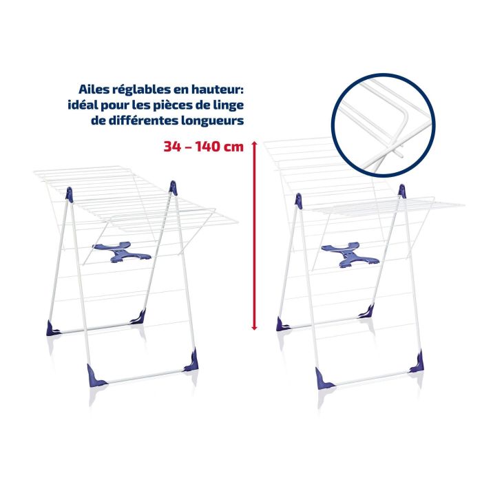 Étendoir a linge Leifheit Classic 200 Flex 81408,  séchoir a linge avec 20m d'étendage et ailettes réglables en hauteur, blanc 3