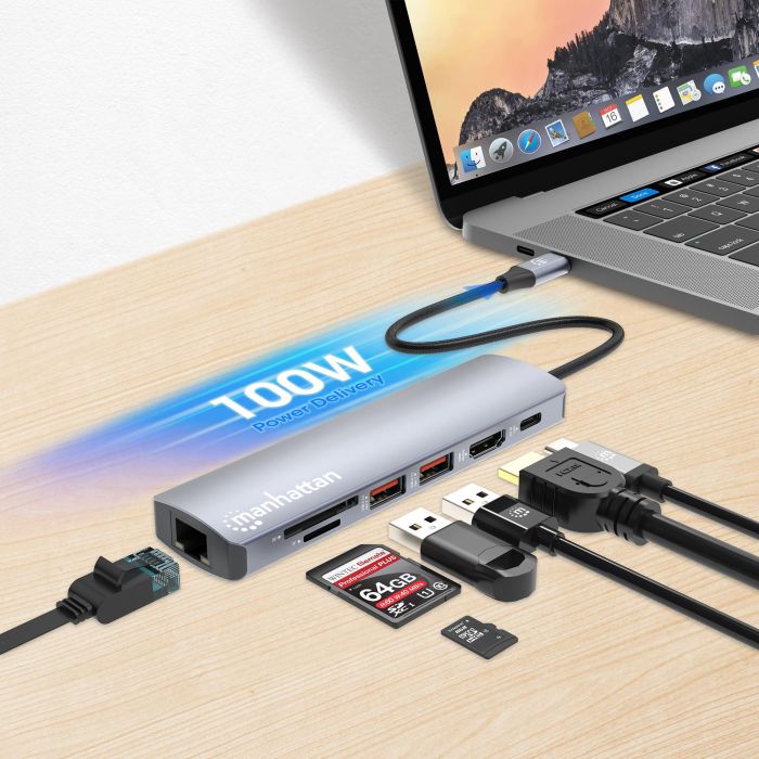 MANHATTAN 7-in-1 4K USB-C Dockingstation 1xHDMI 2xUSB 10Gb/s 6