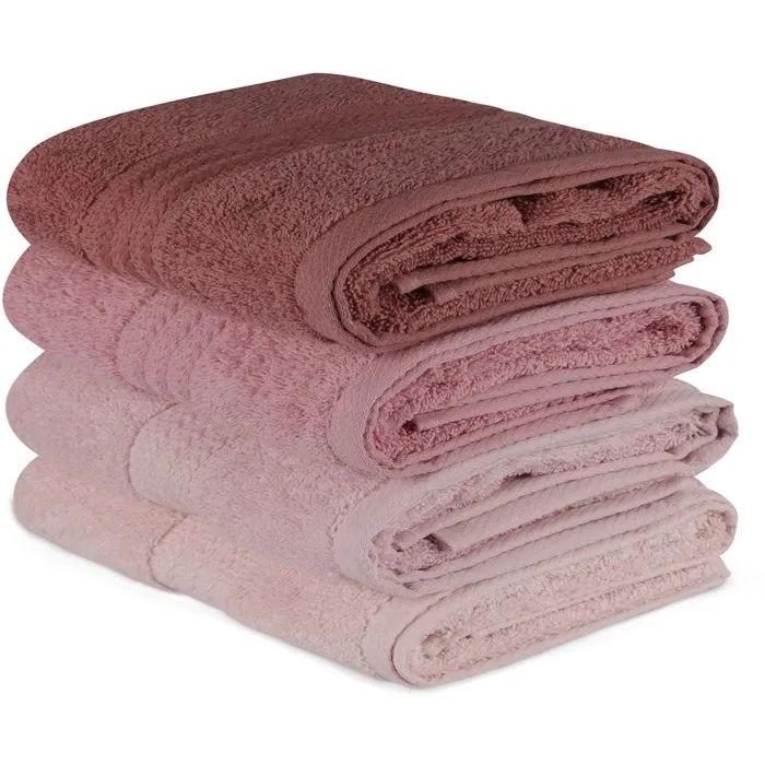 Ensemble de 4 serviettes de bain en coton 100% - 50 x 90 cm - Couleur poudre - Confort et absorption optimale Ensemble de 4 serviettes de bain en coton 100% - 50 x 90 cm - Couleur poudre - Confort et absorption optimale