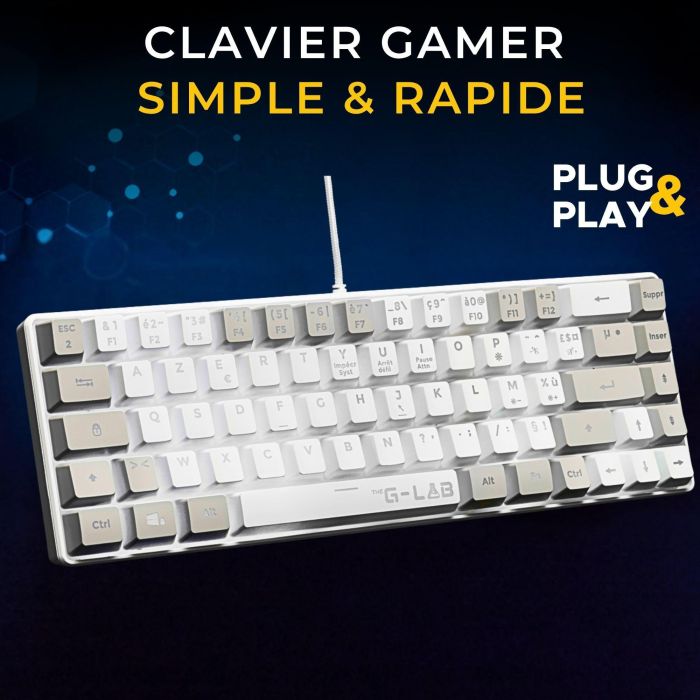 Clavier Gamer filaire - THE G-LAB - KEYZ-HYDRO-WG/FR - 60% format compact - AZERTY - Rétroéclairé - Gris/Blanc 1