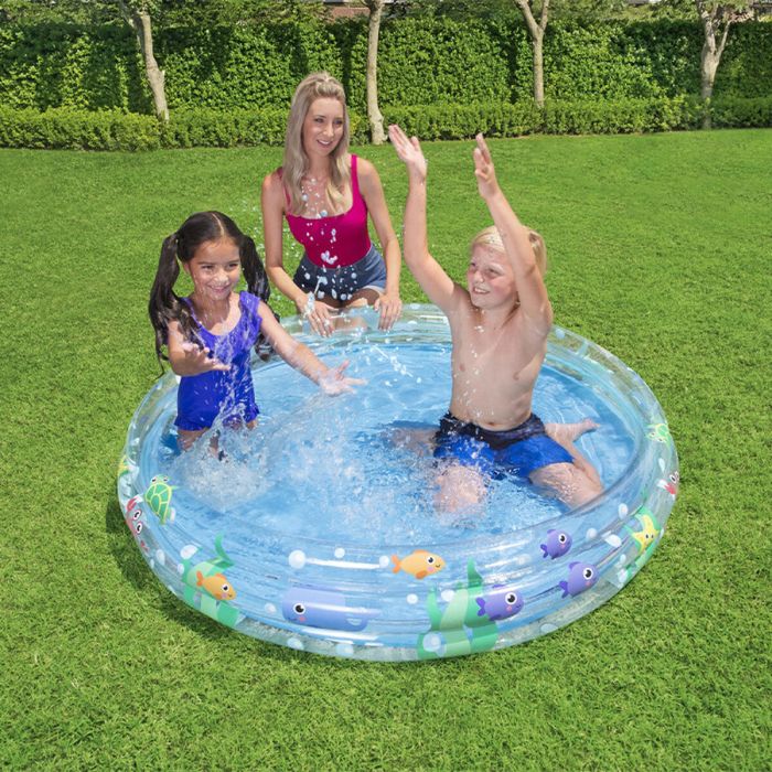 Bestway Piscine Gonflable Enfant 3 Anneaux Transparent Vie Marine 152x30 cm +2 Ans Jardin 51004 1