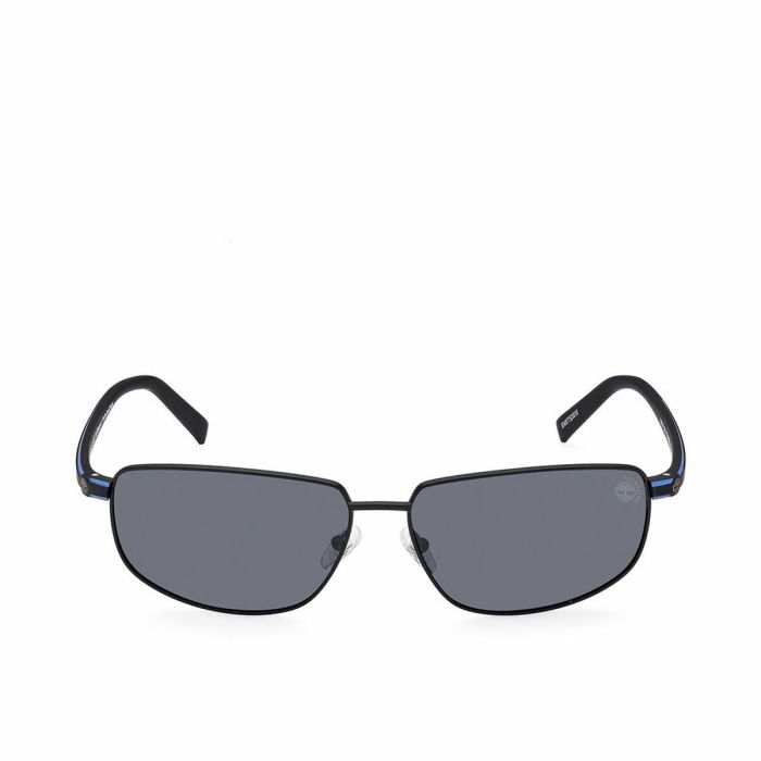 Timberland Lunettes de Soleil Homme TB9325 02D Rectangulaires Polarisées Grises Monture Métal Noir Verres Gris Fumé 150mm
