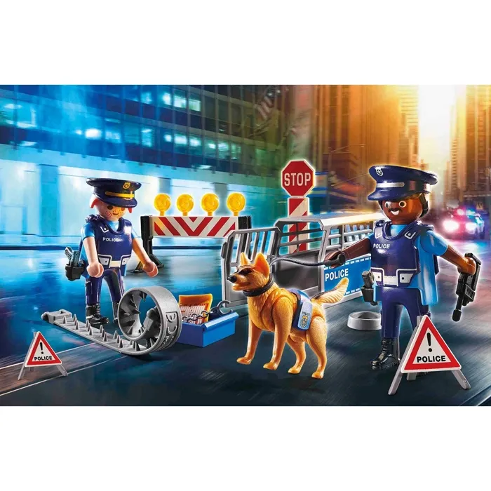 Playmobil 6878 Barrage de Police City Action - Jouet avec Chien Policier et Accessoires - À Partir de 4 Ans