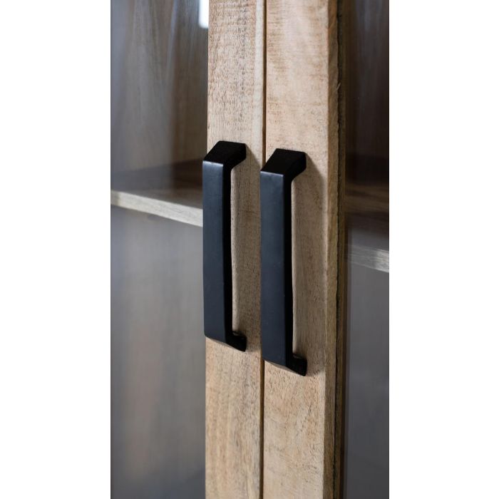 GINER Y COLOMER - Buffet en bois de manguier massif à 4 portes, 2 vitrées et 2 latérales en bois, avec tiroirs, meuble de rangement et d'exposition, finition naturelle 5