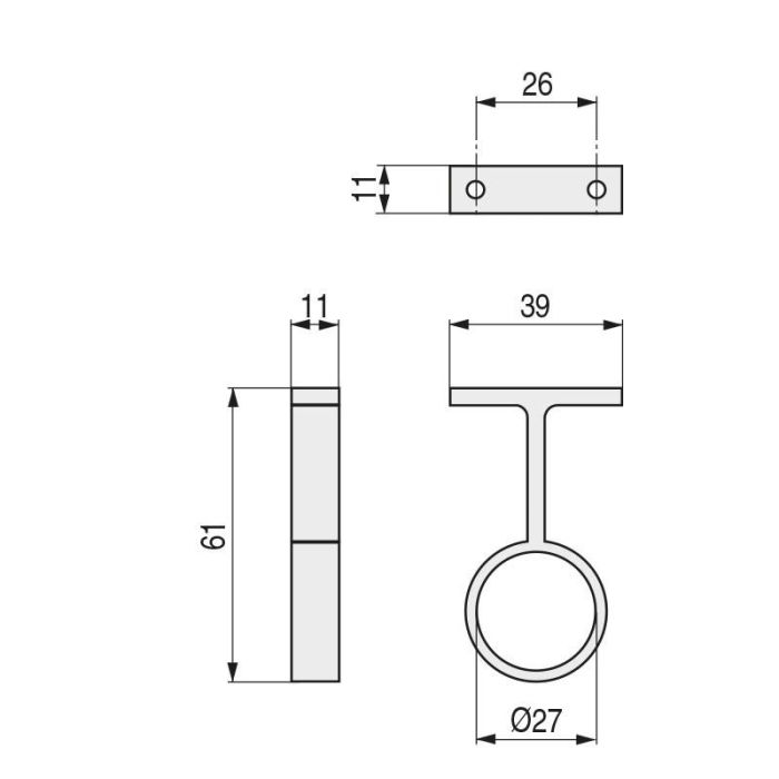Soporte Tubo Redondo D25Mm Central Niquel Herrajes Alk 1
