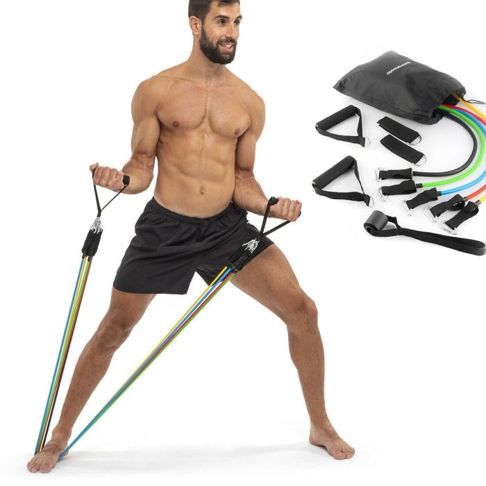 Pack Station de Tractions et Fitness avec Guide D'Exercices et Set de Bandes de Résistance avec Accessoires et Guide d´Entraînem 20