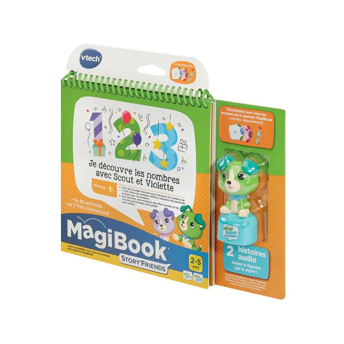 VTech Magibook Story'Friends - Livre éducatif interactif, J'apprends les nombres avec Scout et Violette + figurine, 32 pages, pour enfants de 2 à 5 ans
