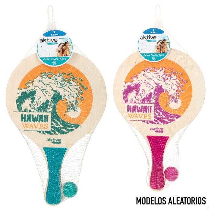 Raquettes de Plage avec Balle Aktive Hawai Bois 23,5 x 38 x 0,8 cm (12 Unités) 1