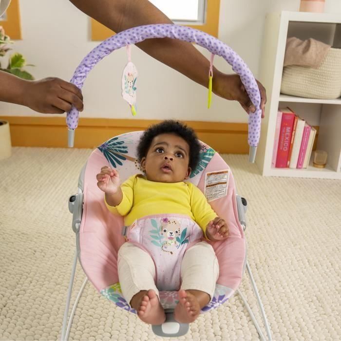 BRIGHT STARTS Transat bébé avec vibrations Wildflowers Wonders, harnais 3 points, 2 jouets inclus, des la naissance 3