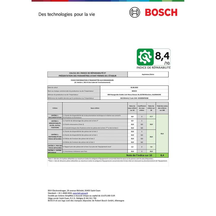 Aspirateur cyclonique BOSCH BGC05AAA1 700 W 28 Aspirateur cyclonique BOSCH BGC05AAA1 700 W 28