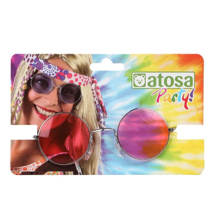 Gafas - Lunettes de soleil rondes roses pour femme adulte - Style hippie retro années 60 - Pour carnaval, fête costumée ou festival