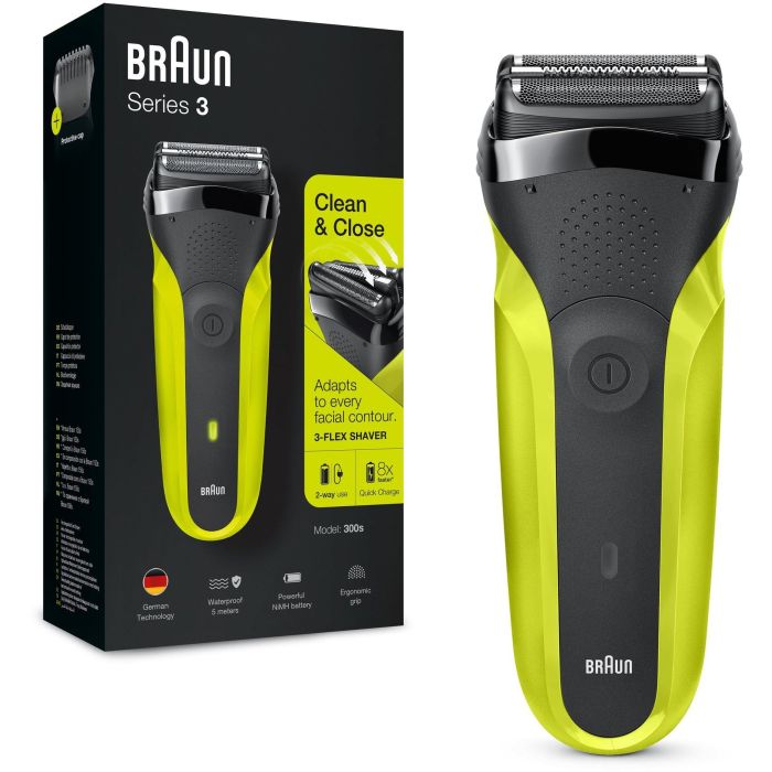 Braun 81702940 Series 3 - Rasoir électrique à grille 3 têtes, Noir et Vert, Rechargeable sur secteur/batterie, Imperméable, avec tondeuse