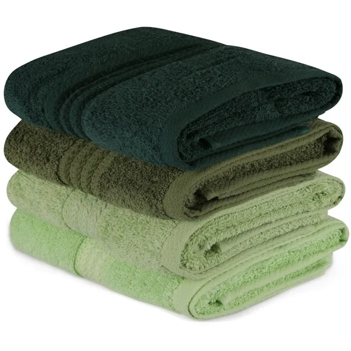 Ensemble de 4 serviettes de main en coton 100% - 50x90 cm - Vert - Pour salle de bain Ensemble de 4 serviettes de main en coton 100% - 50x90 cm - Vert - Pour salle de bain