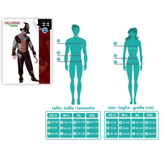 Déguisement Épouvantail Ensanglanté pour Homme Adulte avec Chapeau et Masque - Taille M-L - Polyester - Thème Halloween - Marron