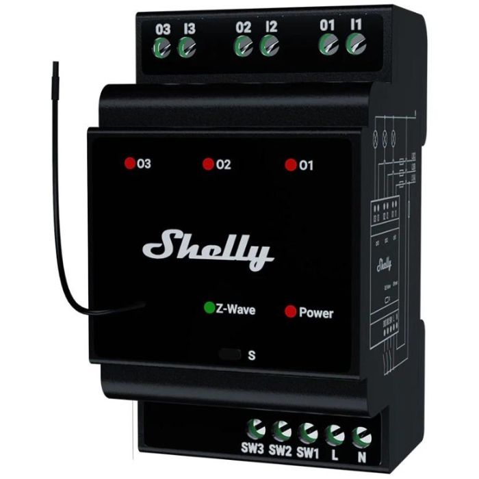 Shelly Relais "Wave" Hutschiene Pro 3 Relais max. 48 A 3 Phasen 3x 16A Z-Wave 1