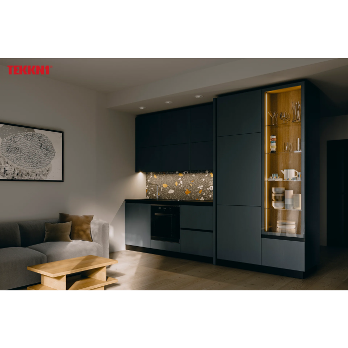 KIMERA Profil Aluminium "TVED" Anodisé Noir avec Diffuseur Opal, Bouchons et Clips de Fixation 2.02m 5