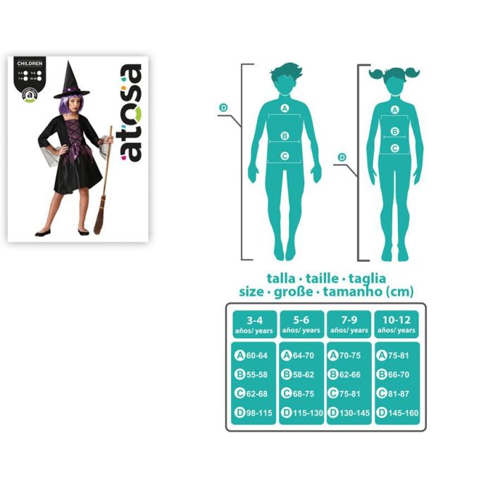 Déguisement Enfant Sorcière Robe Courte Violette et Chapeau Halloween 3-4 Ans