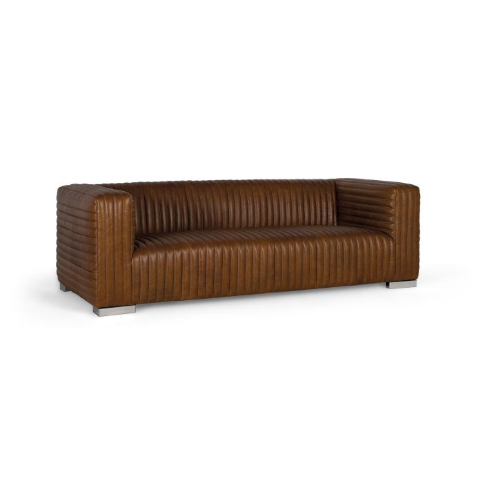 GINER Y COLOMER - Canapé 3 Places en Cuir Vintage avec Pattes en Acier - Style Moderne et Confortable - Dimensions: 220x98x67 cm - Marron 1