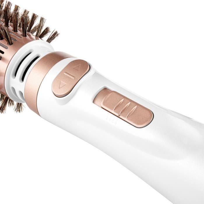 Sencor SHS 0910GD Brosse à air chaud professionnelle avec rotation automatique, 1000 W, céramique et sanglier, 2 réglages de vitesse/température, cordon pivotant 360°, Or/Blanc