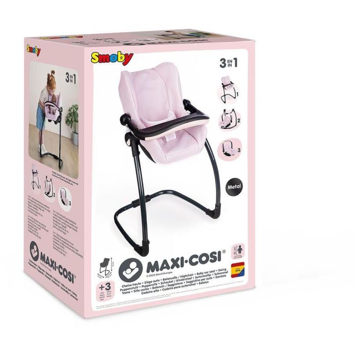 SMOBY - Maxi cosi - Siege + Chaise haute rose  -3 en 1 - Pour poupon - Des 3 ans 3