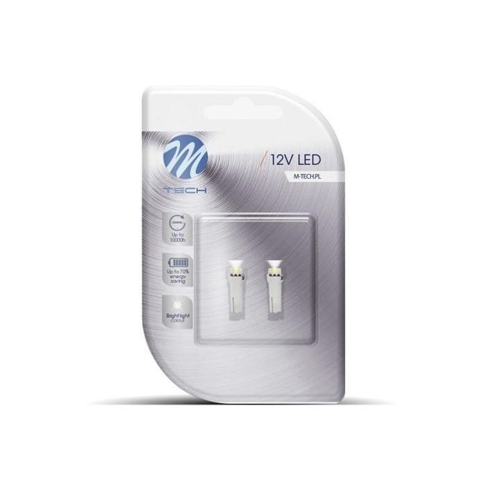 M-Tech Blister 2X Led L053W T5 1XSmd5050 Blanc Douille W2x4.6D 12V 0 M-Tech Blister 2X Led L053W T5 1XSmd5050 Blanc Douille W2x4.6D 12V 0