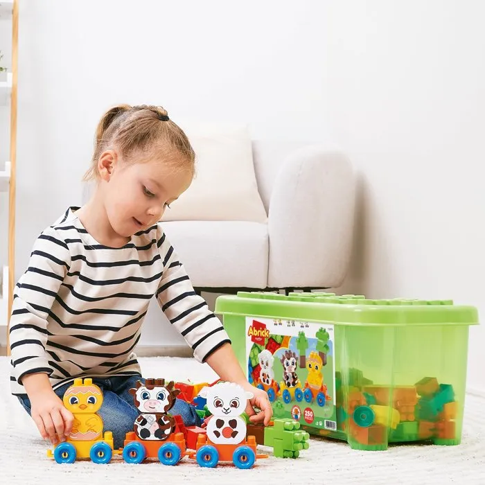 Ecoiffier - Coffret de construction ferme Abrick 250 pièces avec train et animaux - Jeu de briques de rangement créatif - Dès 18 mois Ecoiffier - Coffret de construction ferme Abrick 250 pièces avec train et animaux - Jeu de briques de rangement créatif - Dès 18 mois