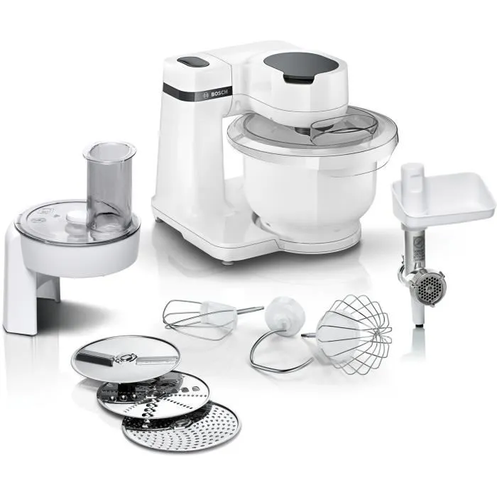Bosch MUMS2AW21 Robot Pâtissier Serie 2 - 700 W - Bol 3.8 L - 4 Vitesses - avec 3 Disques et Hachoir à Viande - Blanc Bosch MUMS2AW21 Robot Pâtissier Serie 2 - 700 W - Bol 3.8 L - 4 Vitesses - avec 3 Disques et Hachoir à Viande - Blanc