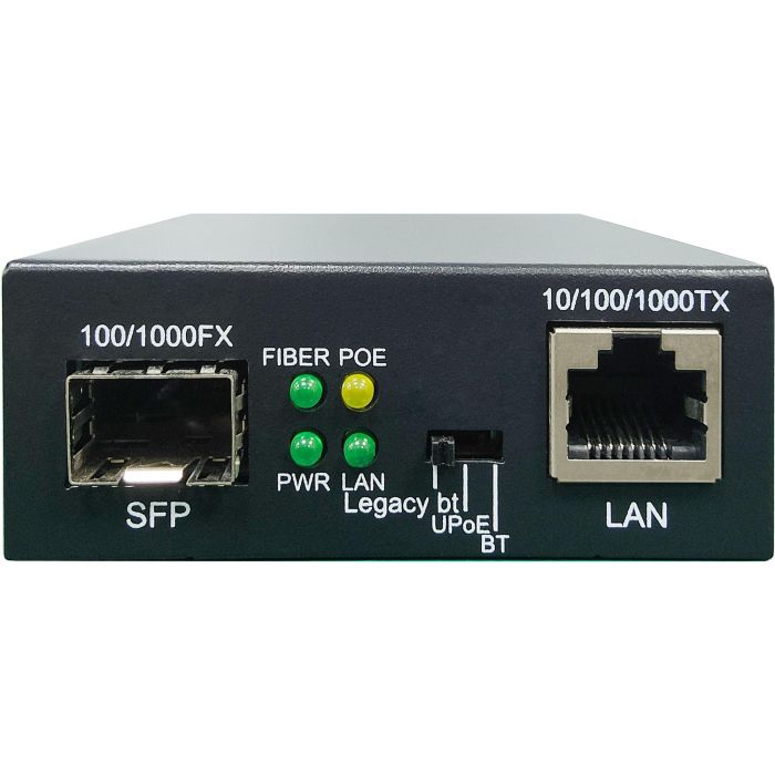 Level One GVT-2015 Convertisseur média 10/100/1000 Base-T vers SFP avec PoE+ 60W - 1 port RJ45 Gigabit et 1 port SFP