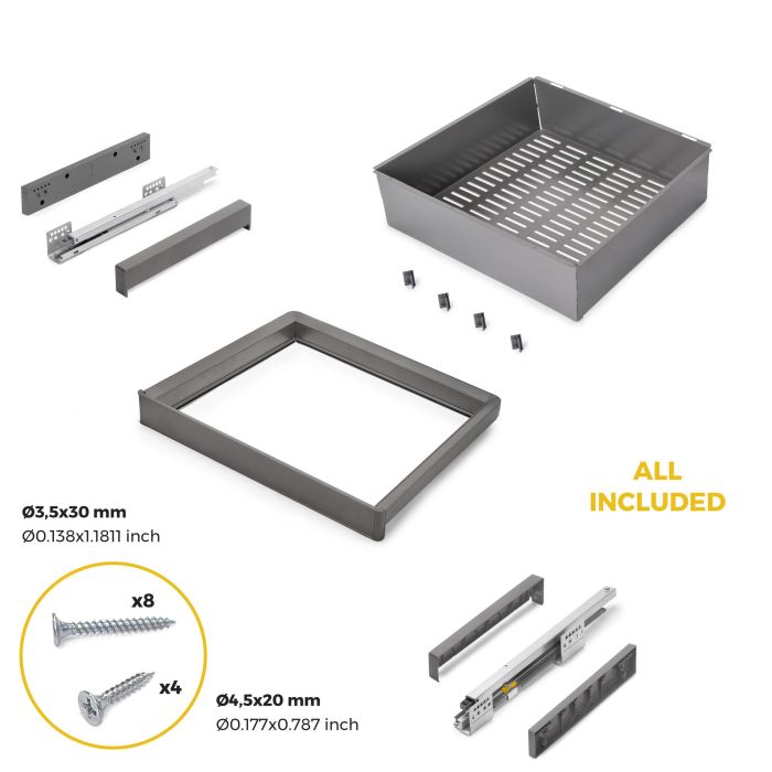 Emuca Kit panier métallique et rack ajustable Quartz pour armoires, glissières extension totale et à fermeture douce, Module 60cm, Finition Titane 5 Emuca Kit panier métallique et rack ajustable Quartz pour armoires, glissières extension totale et à fermeture douce, Module 60cm, Finition Titane 5