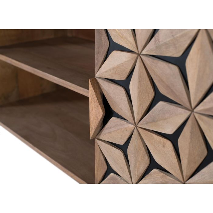 GINER Y COLOMER - Meuble TV en bois de manguier et métal avec 2 portes et 2 étagères - Espace de rangement, design moderne, finition naturelle et noir 3