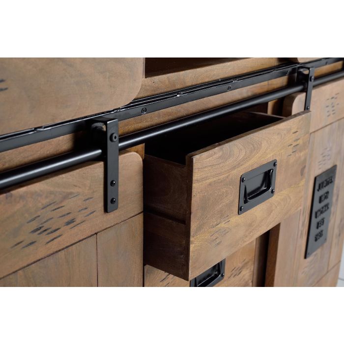 GINER Y COLOMER - Armoire de style industriel en bois de manguier avec détails métalliques, 4 portes et 3 tiroirs - Dimensions 160 x 150 x 45 cm 4