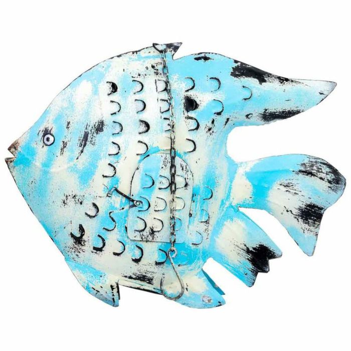 Bougeoir Alexandra House Living Bleu Bois de manguier 8 x 46 x 62 cm Poisson 2