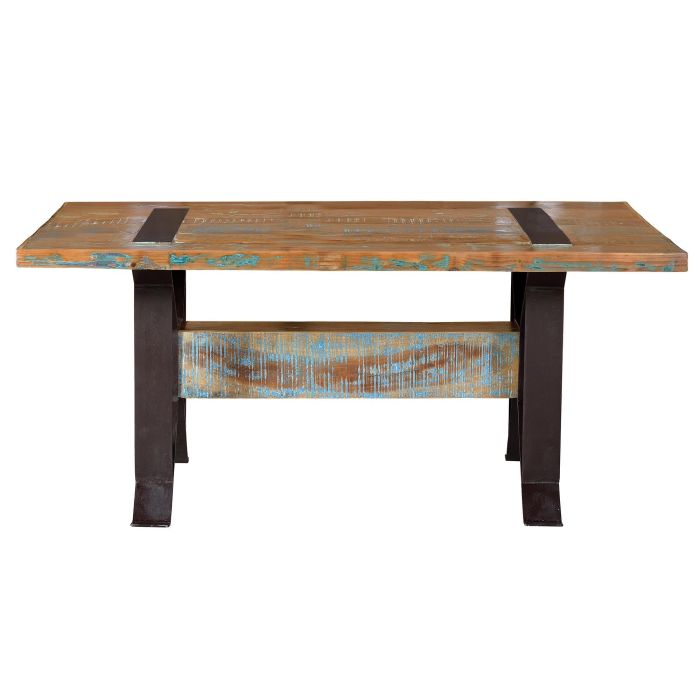 GINER Y COLOMER Table de salle à manger en bois recyclé de bateaux avec piètement en fer multicolore - 200x100x76 cm 1