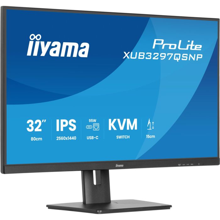 IIYAMA XUB3297QSNP-B1 81,28cm 32Zoll IPS-panel 2560x1440 350cd/m USB-C Dock LAN/95W PD/DP-OUT KVM USB 3x3.2+1xC 1ms 3