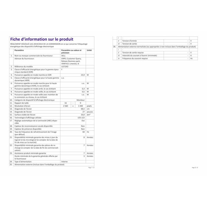Câble HDMI Dell DELL-U2724D 27" Quad HD 8