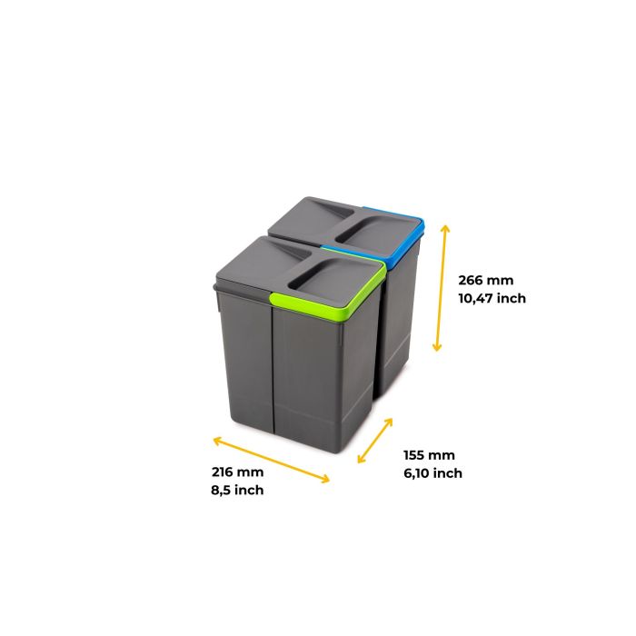 Emuca Kit de bacs de tri sélectif pour tiroirs de cuisine Recycle hauteur 266mm, 2x7litres, Plastique gris antracite 5 Emuca Kit de bacs de tri sélectif pour tiroirs de cuisine Recycle hauteur 266mm, 2x7litres, Plastique gris antracite 5