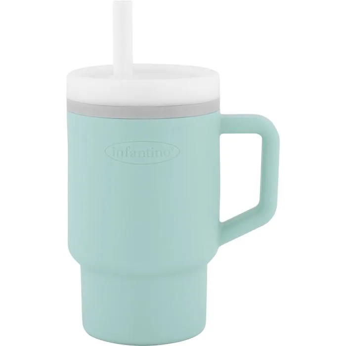 Infantino Ma Première Tasse en Silicone pour Bébé, 255 ml, Anti-Fuite avec Poignée et Paille Sécurisée - Moody Blue Infantino Ma Première Tasse en Silicone pour Bébé, 255 ml, Anti-Fuite avec Poignée et Paille Sécurisée - Moody Blue