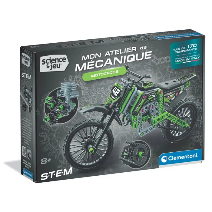 Clementoni - Jeu de construction modélisme - Motocross Xtrem - Coffret prototype avec roues et système de direction fonctionnel Clementoni - Jeu de construction modélisme - Motocross Xtrem - Coffret prototype avec roues et système de direction fonctionnel