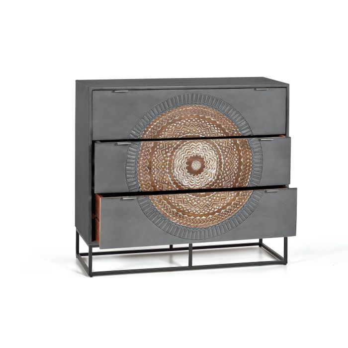 GINER Y COLOMER Commode 3 tiroirs en bois de manguier avec pieds métal gris et marron - 90 x 100 x 40 cm - Commode artisanale avec finition main 1