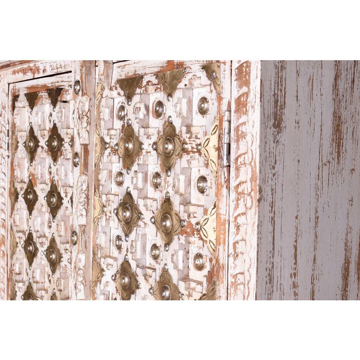 GINER Y COLOMER - Armoire 2 portes en bois de manguier massif couleur ivoire vieilli avec incrustations et boutons en bronze - 180x90x40 cm 3 GINER Y COLOMER - Armoire 2 portes en bois de manguier massif couleur ivoire vieilli avec incrustations et boutons en bronze - 180x90x40 cm 3