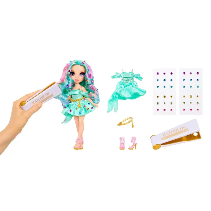 Rainbow High - Poupée Mannequin Be Dazzling Celine Turquoise 28 cm avec Pierres et Accessoires - Personnalisation avec Applicateur