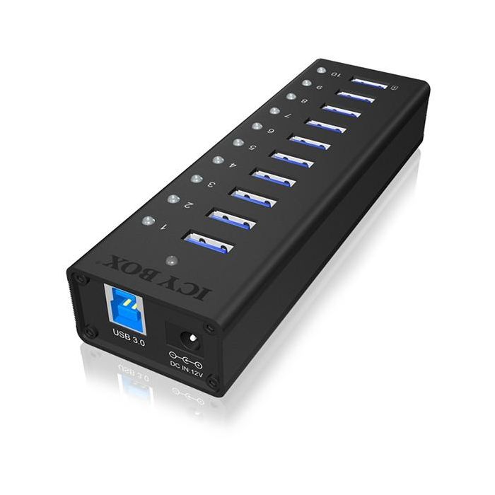 HUB 10 Port. Ladeport Aluminium-mit Netzteil ICY BOX 3