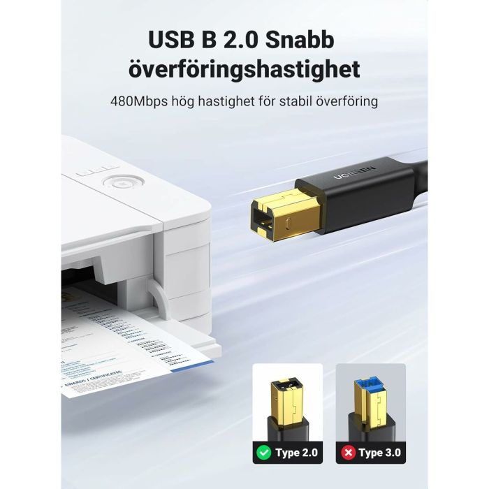 Câble USB 2.0 A vers USB B Ugreen 10351 Noir 3 m 7 Câble USB 2.0 A vers USB B Ugreen 10351 Noir 3 m 7