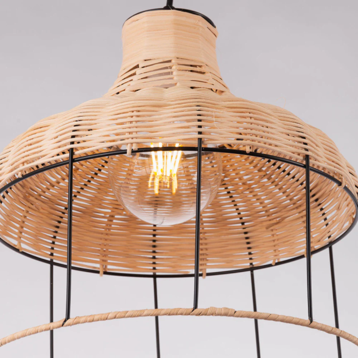 Lampe Suspendue Rotin Quetzaltenango Style Naturel Boho-Chic Compatible E27 SKD-P80054 3