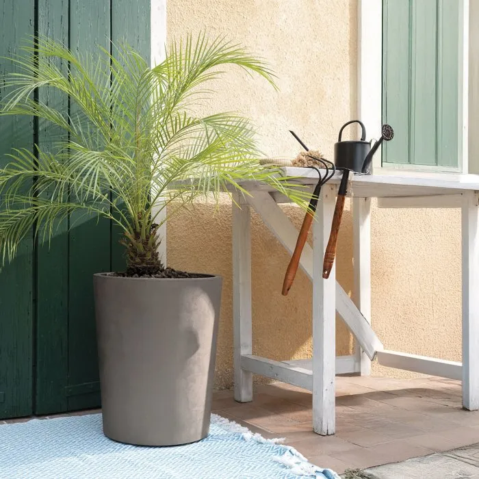 Deroma Millennium Pot de fleurs rond avec réserve d'eau, 48 litres, diamètre 43 cm, couleur marron, pour intérieur et extérieur